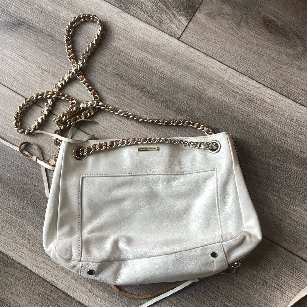 Rebecca Minkoff Mini white gold Crossbody Gray Chain Strap purse